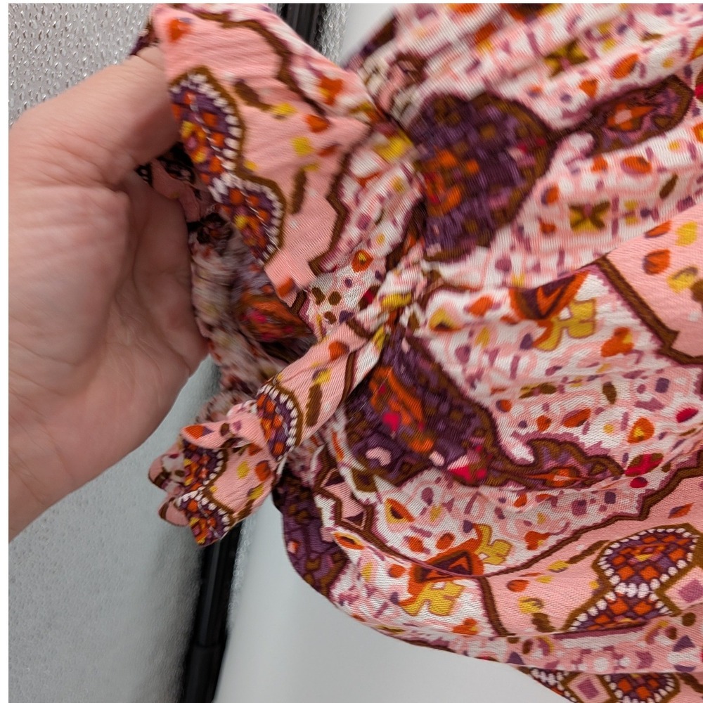 Boho Western Babydoll Umgee Patchwork Pink Multi Balloon Sleeve L Midi Dress - Picture 10 of 10